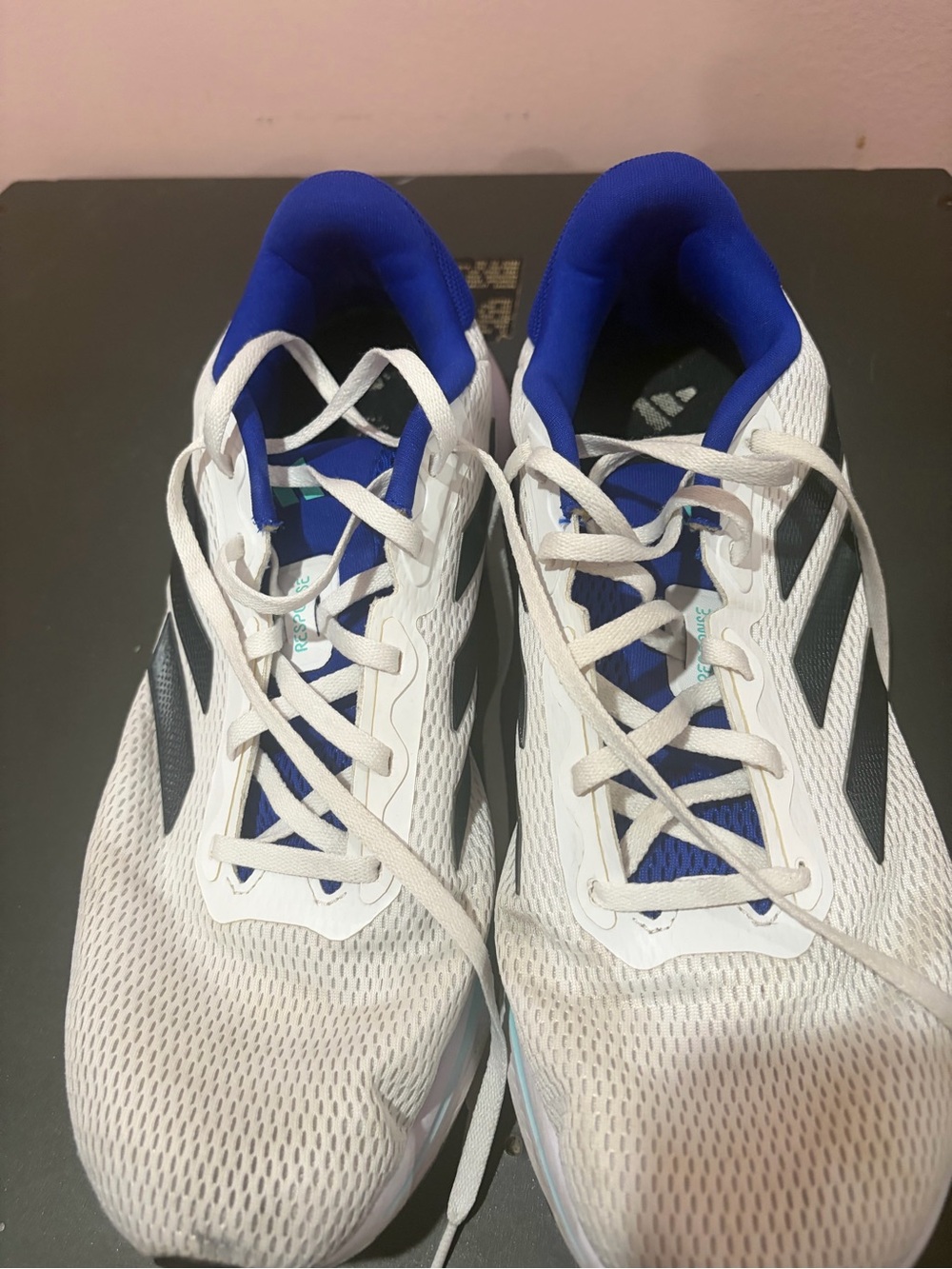 adidas Men's White and Blue Athletic Sneakers